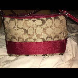 COACH beige and maroon handbag